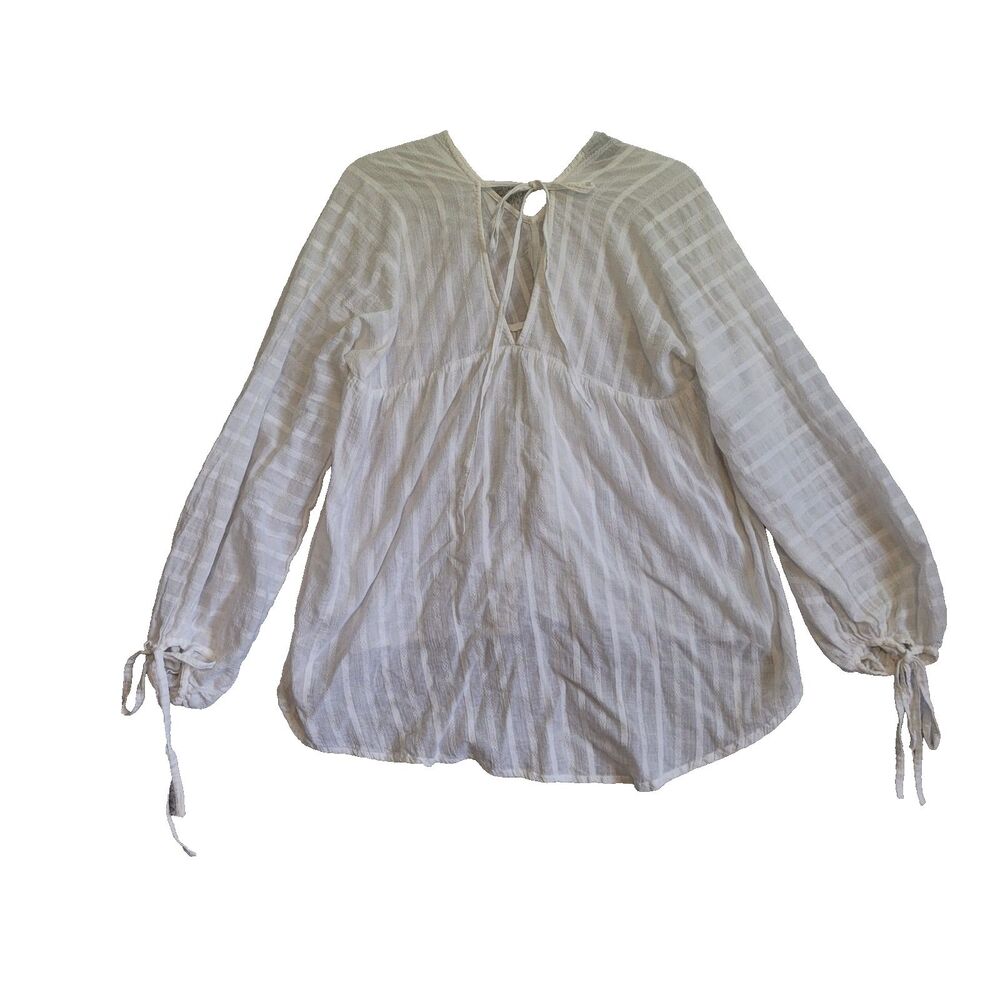 Asos Blouse size 8 White V Neck Long Sleeve Tie Front Semi Sheer